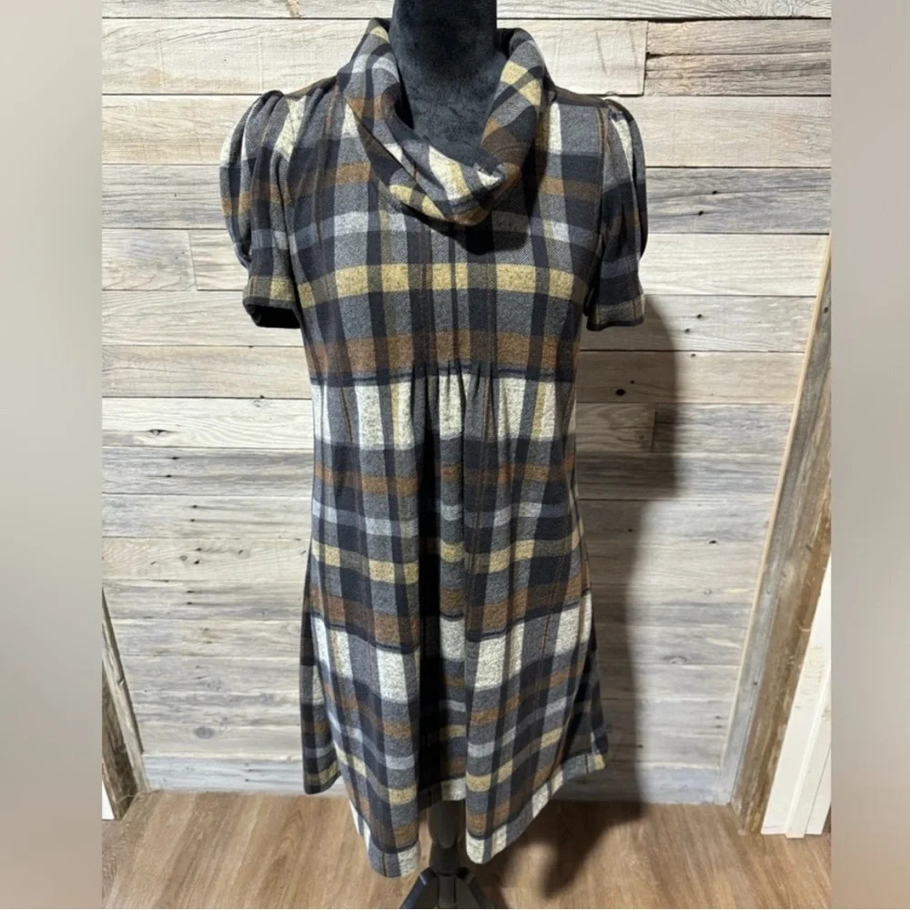JESSICA HOWARD Plaid Cowl Neck Dress Medium Puff Short Sleeves JH Collectibles - Picture 2 of 9